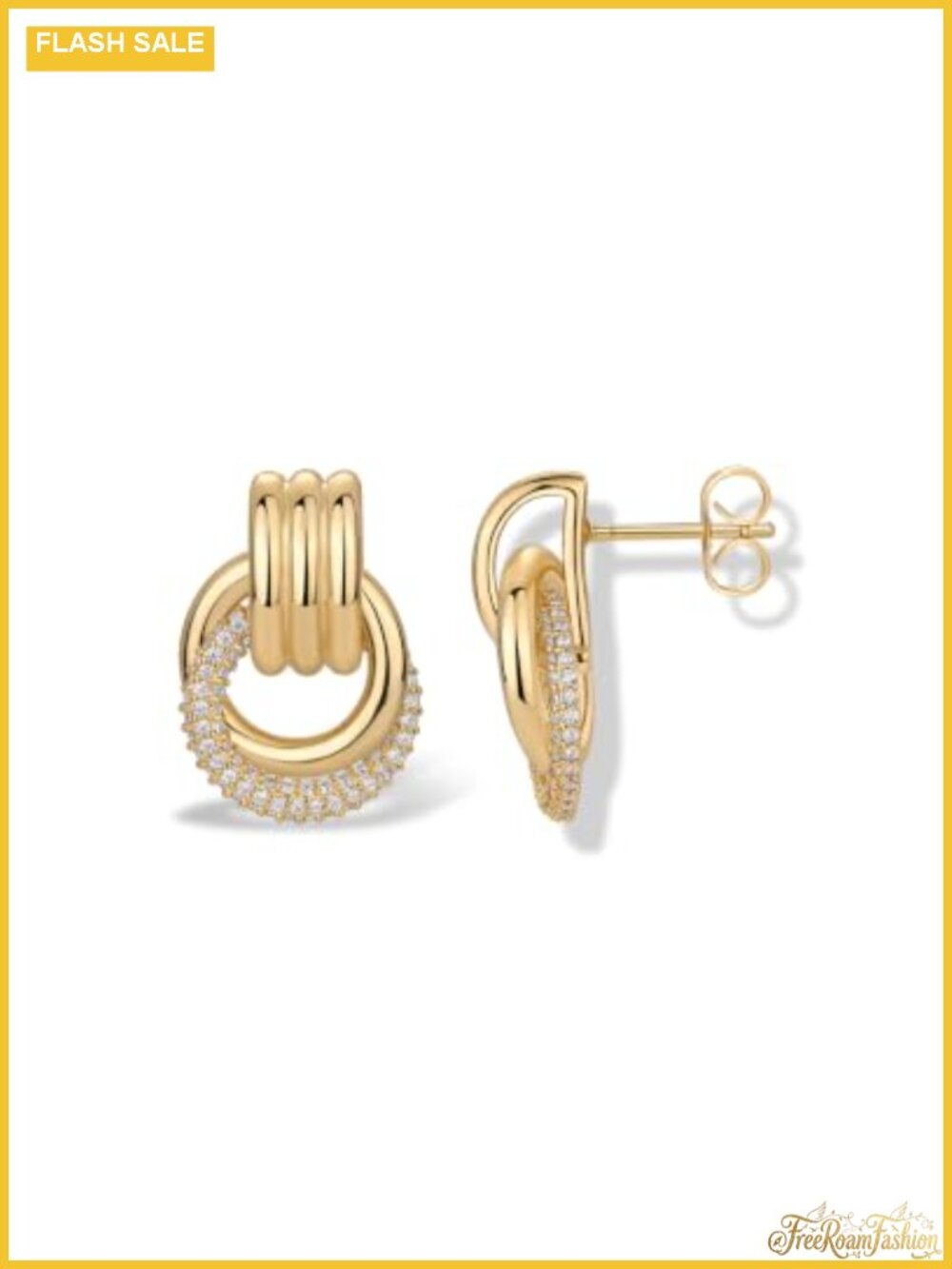 14K Gold Plated Dangle Knot Earrings with CZ Accents